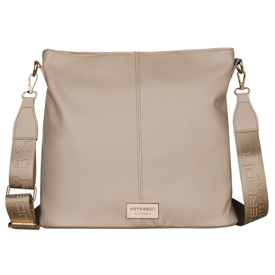 Torebka ze skóry ekologicznej damska Peterson JK6-06 listonoszka crossbody średnia beżowa - widok z boku
