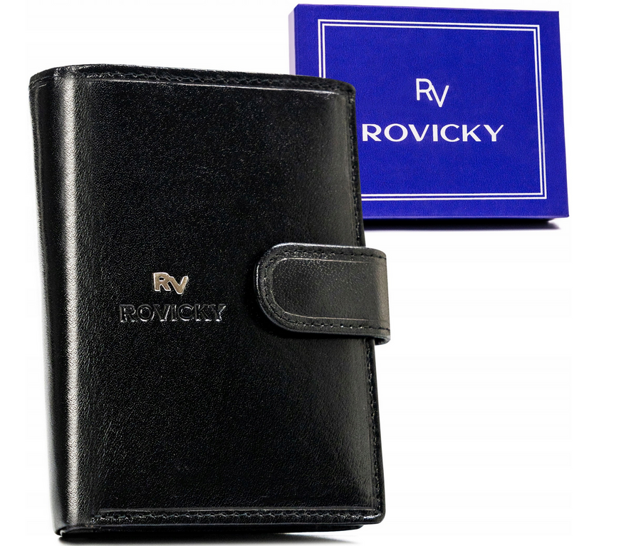 Czarny pionowy portfel męski Rovicky RV-7680272-9-BCA z zapinką