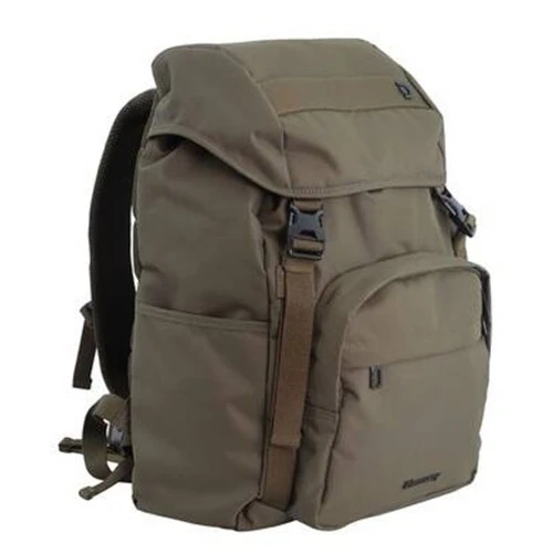 Khaki plecak na laptopa z poliestru Discovery Downtown 943 pod kątem, z klapą zapinaną na dwie klamry i kieszenią z przodu