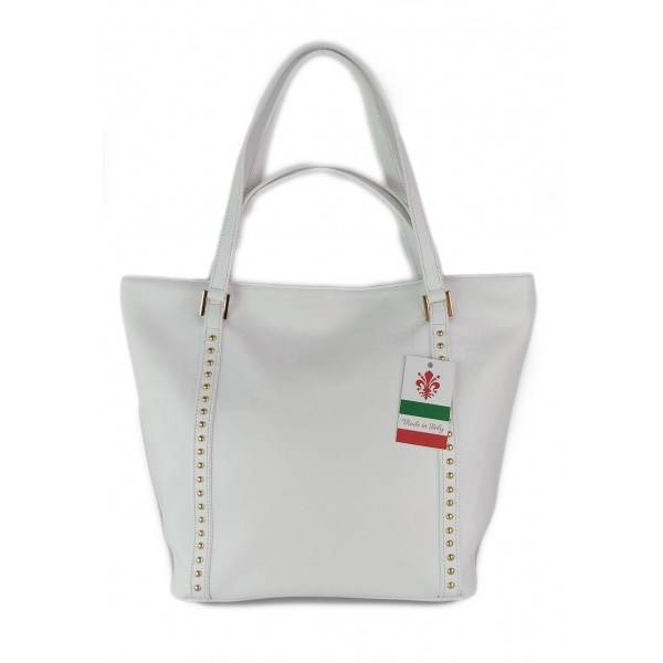 Torebka skórzana damska Vera Pelle WM555B shopper A4 biała - front i sylwetka torebki