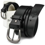 Skórzany pasek damski do spodni czarny ze srebrną klamrą Beltimore A73