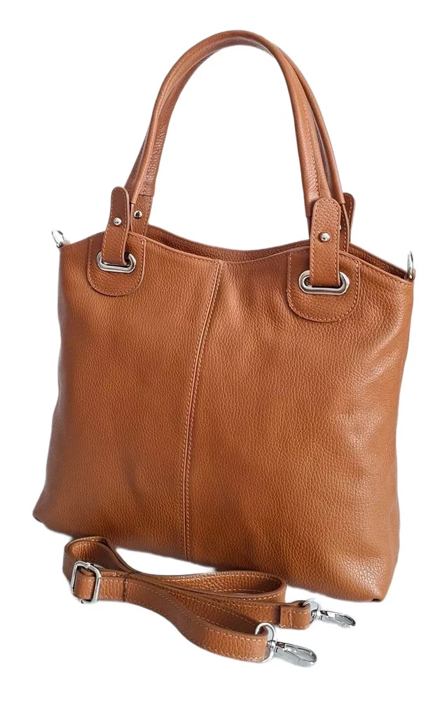 Torebka skórzana damska Vera Pelle LUC42C worek miejski na ramię A4 camel - naturalna skóra w odcieniu camel