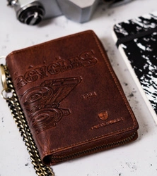 Skórzany portfel męski na zamek z łańcuchem brązowy Peterson PTN N4C-09-HWM