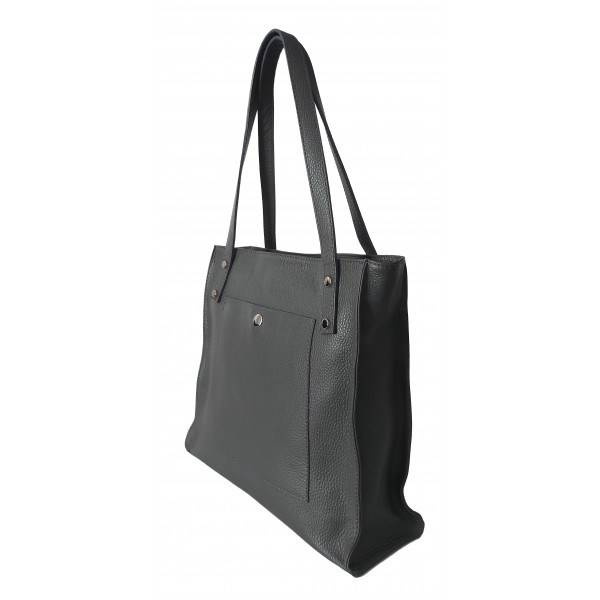 Torebka skórzana damska Vera Pelle WR365G shopper A4 szara grafitowa - widok wnętrza i przegródek