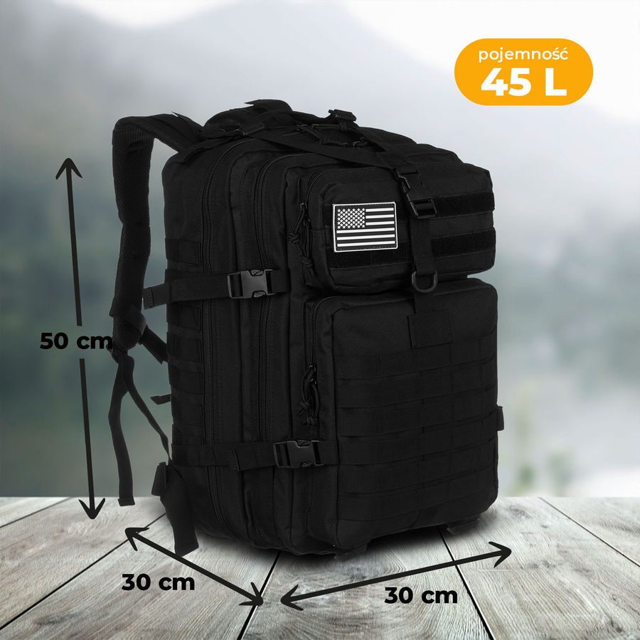 Wymiary czarnego plecaka Peterson BL096
