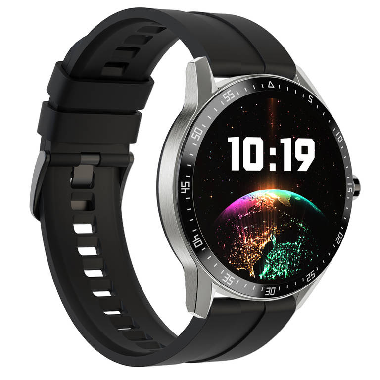Czarno-srebrny smartwatch męski G. Rossi SW018-1 - smartwatch pod kątem z cyfrową tarczą