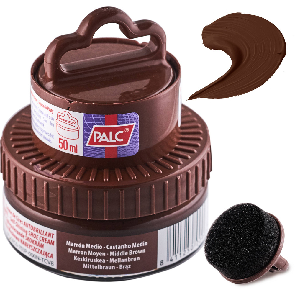 Krem z woskiem do skór gładkich Palc średniobrązowy - brązowe opakowanie 50 ml, etykieta Marrón medio, Middle brown, Brąz
