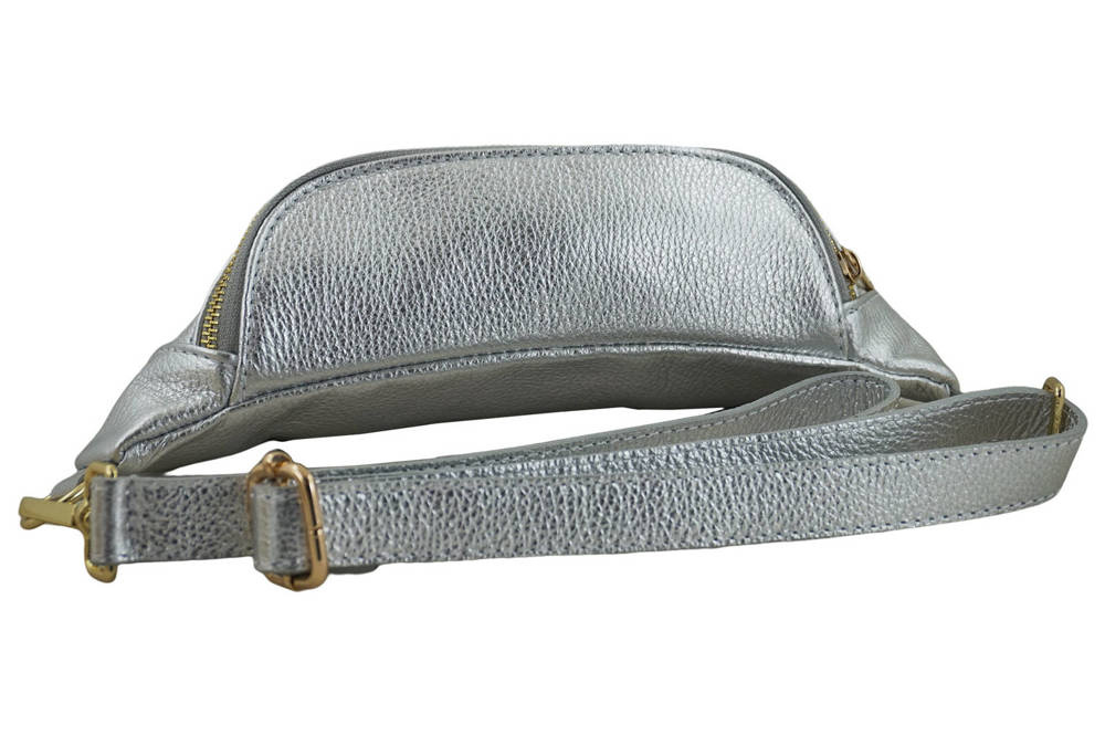 Torebka ze skóry naturalnej damska Barberini's 935-16 nerka crossbody srebrna - cecha produktu