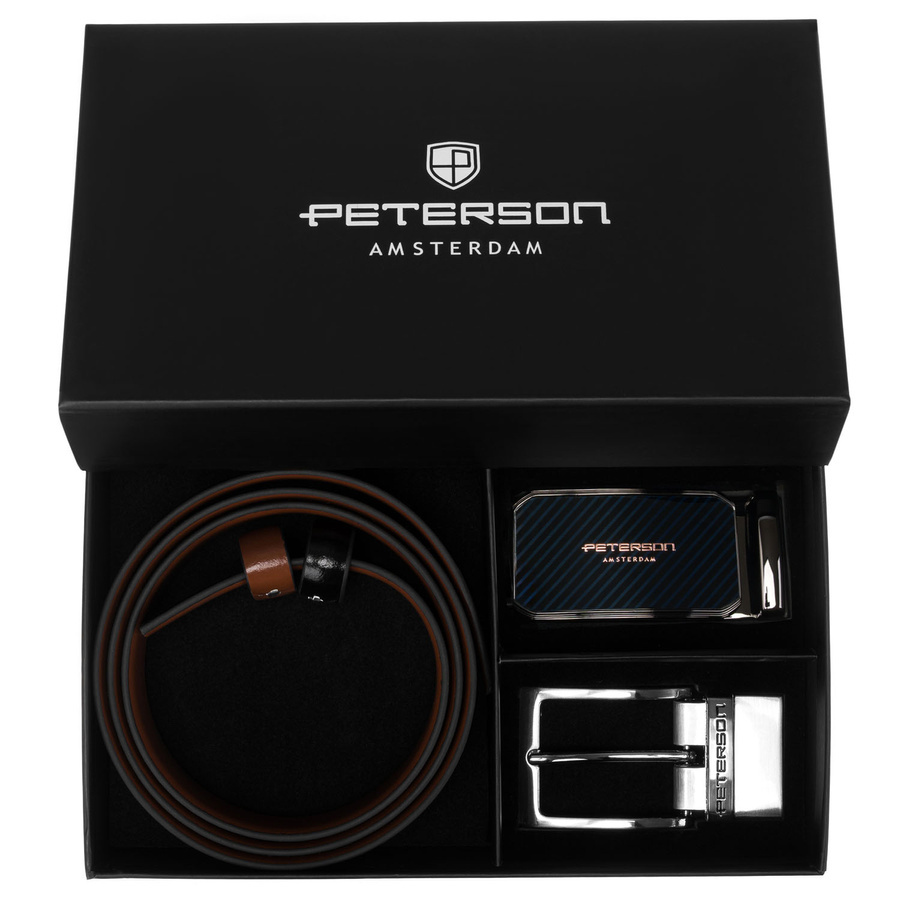 Czarno-jasnobrązowy pasek Peterson KL-B016 z dwiema klamrami