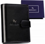 Klasyczny skórzany portfel męski z zapięciem czarny RFID - Rovicky RV-7680278-IL-L-BCA