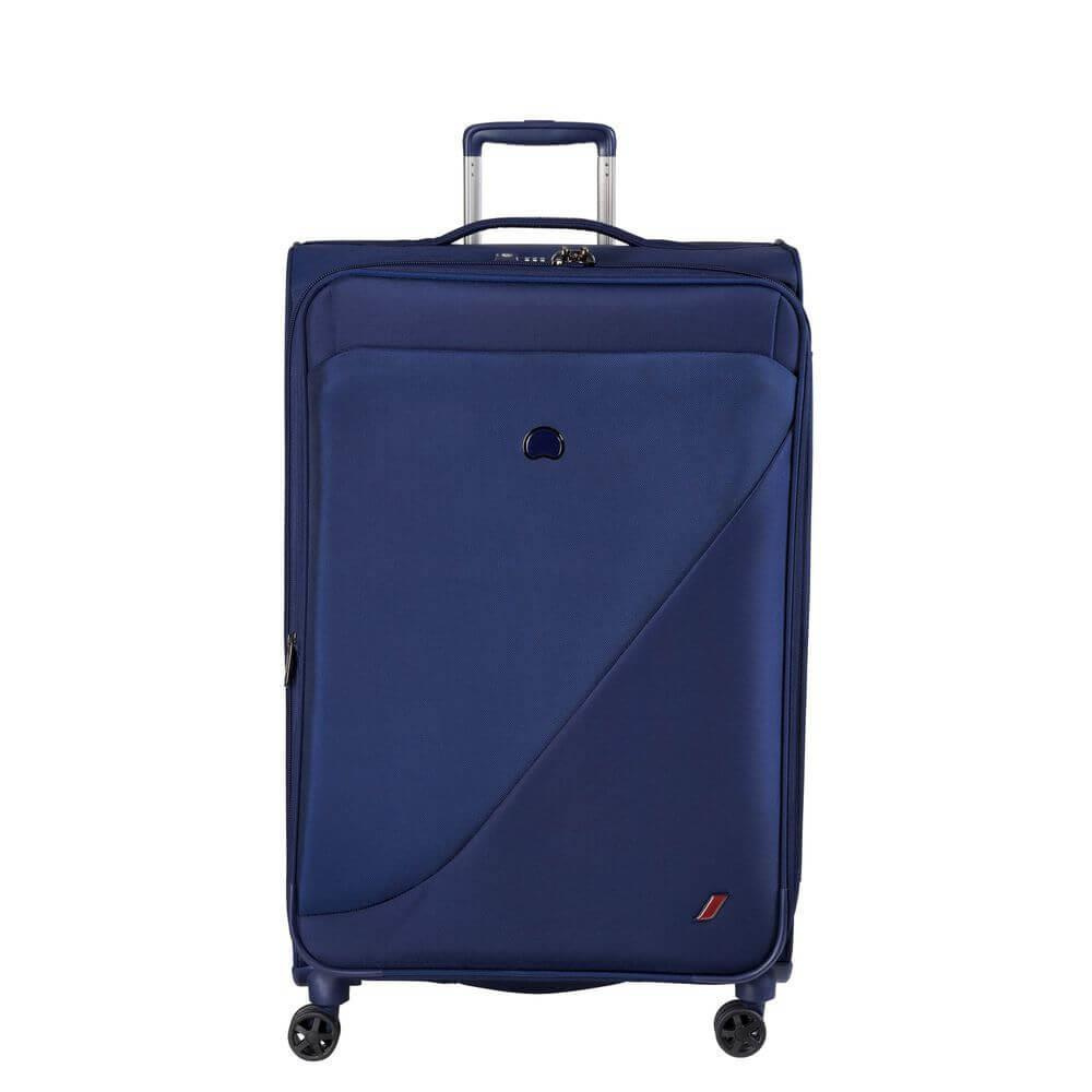Walizka z poliestru unisex DELSEY New Destination podróżna na 4 kółkach duża niebieska - ergonomiczna rączka i mobilność