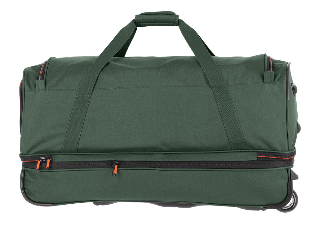 Zielona torba Travelite Basics 98 l z dwiema rączkami i zamkiem błyskawicznym wokół dolnej części