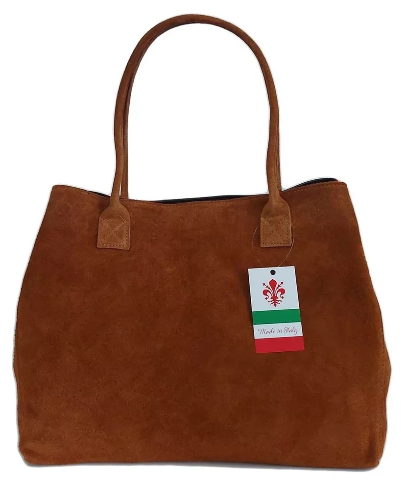 Torebka damska Vera Pelle WGXL5C camel z dwiema długimi rączkami i metką Made in Italy