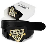 Skórzany pasek damski do spodni klarma z gepardem złota Beltimore A94