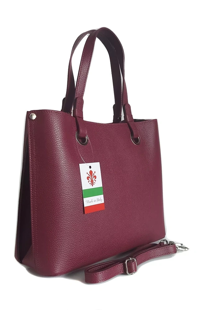 Torebka skórzana damska Vera Pelle VOM65RR shopper bag A4 bordowa - widok frontu