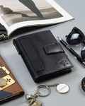 Skórzany portfel męski w stylu retro granatowy na suwak pionowy Rovicky N1227-RHP-6750 NAVY