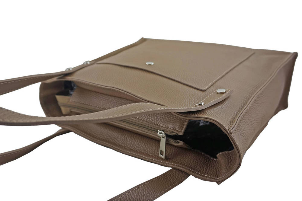 Torebka ze skóry naturalnej damska Barberini's 914-9 shopper bag A4 ciemnobeżowa - cecha produktu