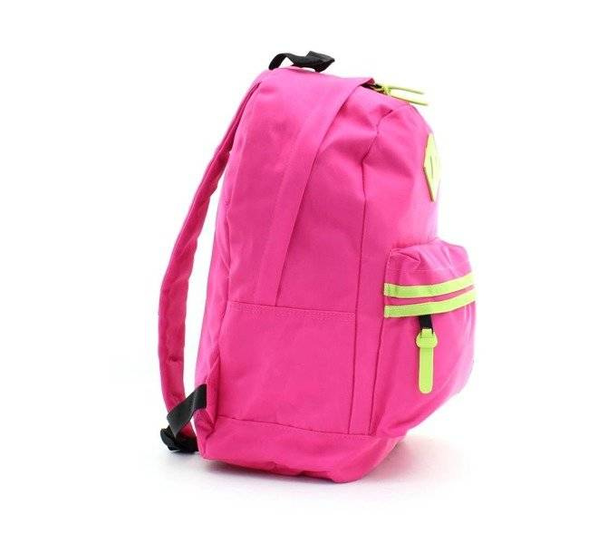 Różowy plecak Skechers Neonsplash z boku, z szelkami i neonowymi uchwytami suwaków