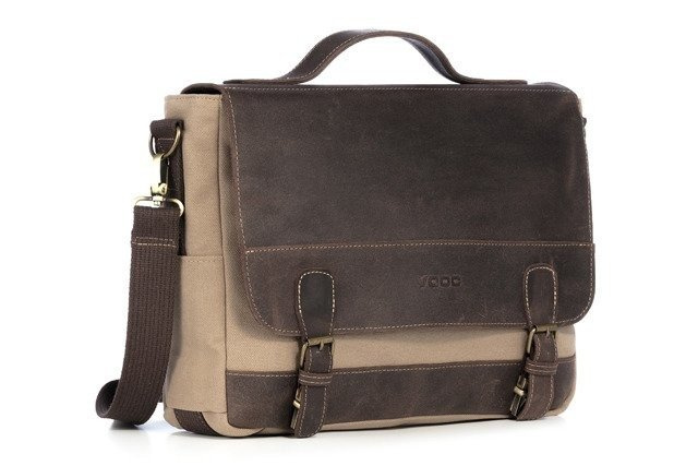 Torba na ramię skórzana canvas unisex VOOC EC1 na laptopa A4 beżowa - cecha produktu