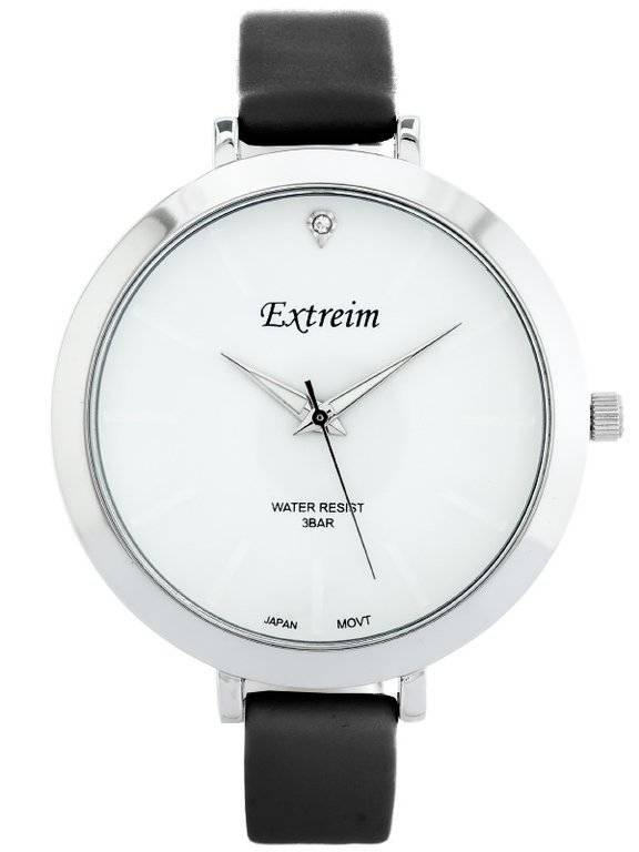 Czarno-srebrny zegarek damski Extreim EXT-114A-3A - zegarek z przodu na białym tle, czarny pasek