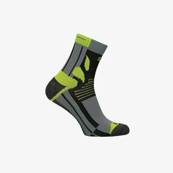 Szaro-zielone skarpety Gatta Active SOCKS RUN 42/44 z boku, z limonkowymi wstawkami i czarną piętą oraz palcami