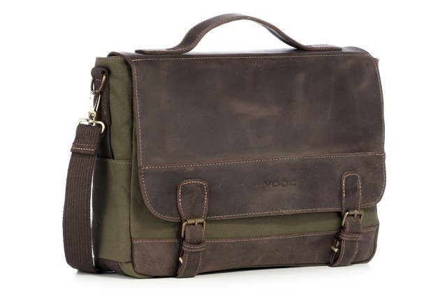 Torba miejska skórzana z canvasu unisex VOOC EC1 na ramię A4 zielona khaki - cecha produktu