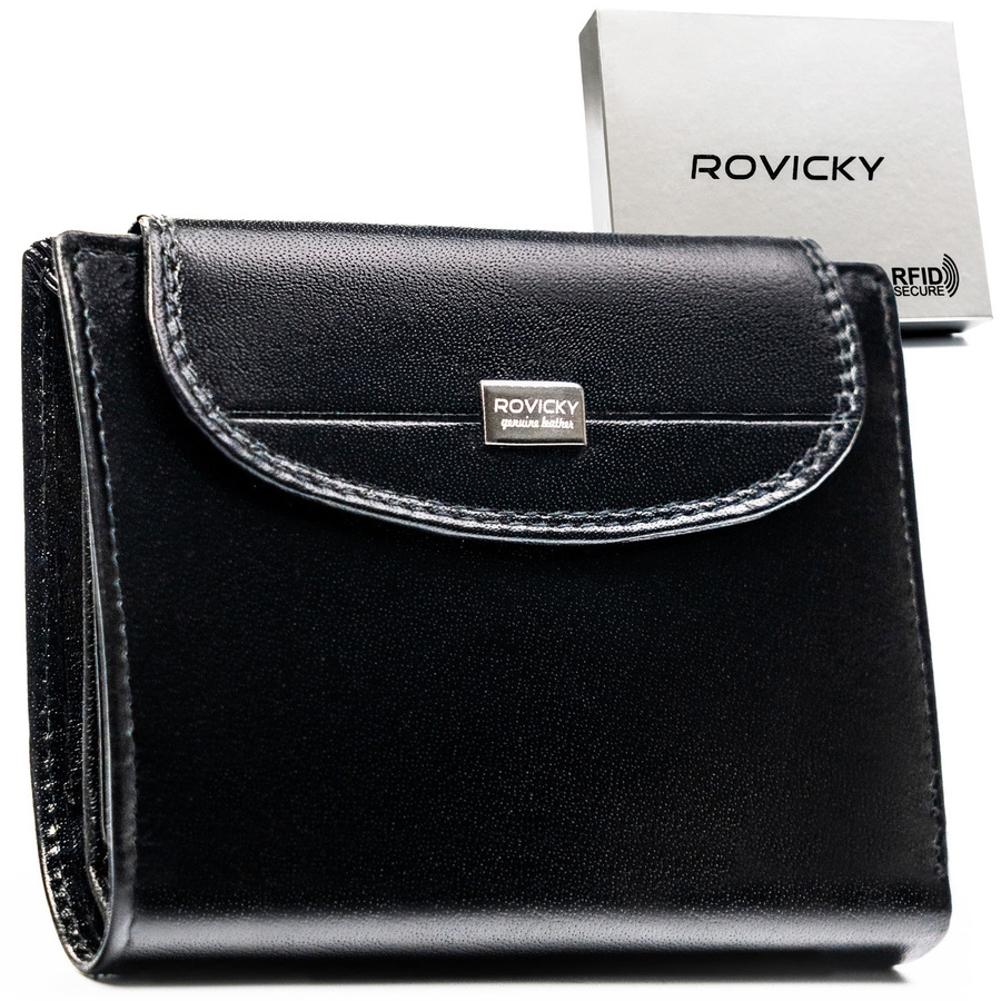 Czarny portfel Rovicky CPR-8770-BAR z zaokrągloną klapką