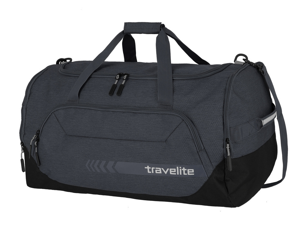 Antracytowa torba Travelite Kick-Off L pod kątem, z kieszenią na zamek z przodu i paskiem na ramię