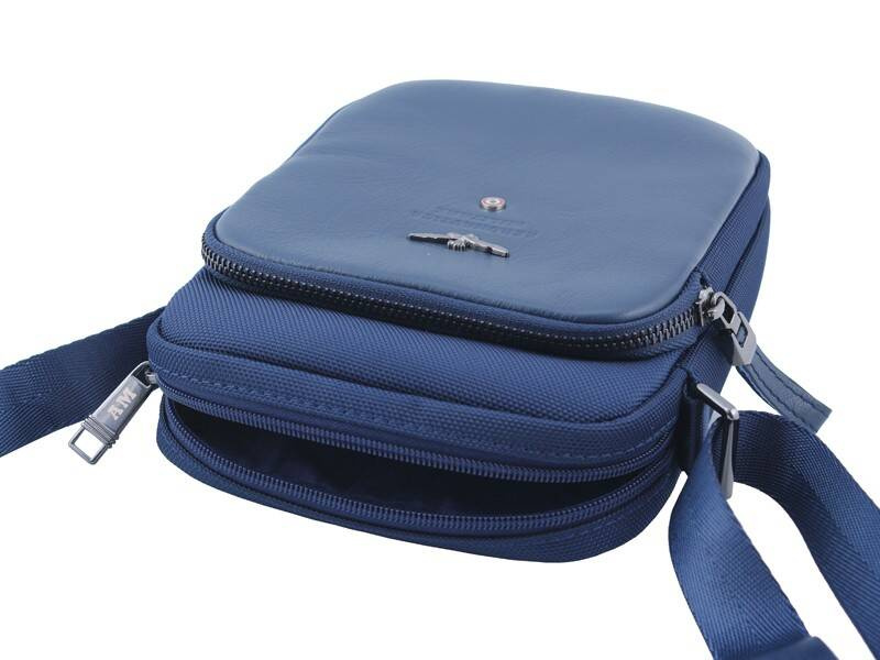 Torba ze skóry naturalnej i nylonu unisex Aeronautica Militare Task listonoszka niebieska - cecha produktu