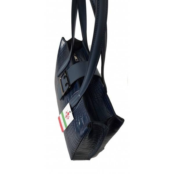 Torba skórzana damska Vera Pelle VP645BS kuferek A4 granatowa - eleganckie detale i wykończenie