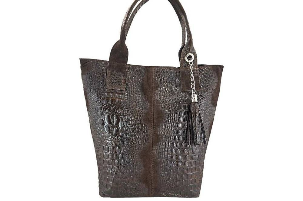 Torebka ze skóry naturalnej damska Barberinis 375/7-11 shopper bag croco A4 ciemnobrązowa - cecha produktu
