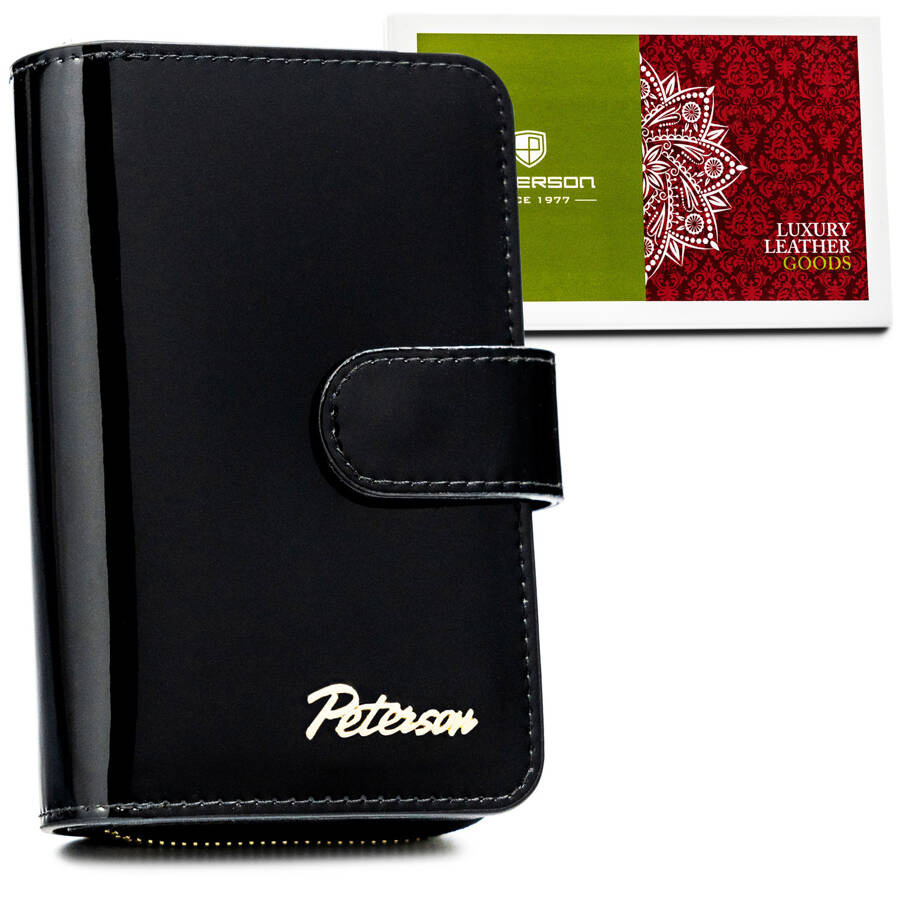 Czarny skórzany portfel damski Peterson 1N-602 z zapinką