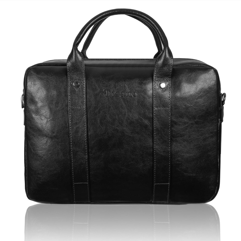 Torba skórzana unisex Tizano TM07 na laptopa biznesowa A4 czarna - naturalna skóra i wykończenie
