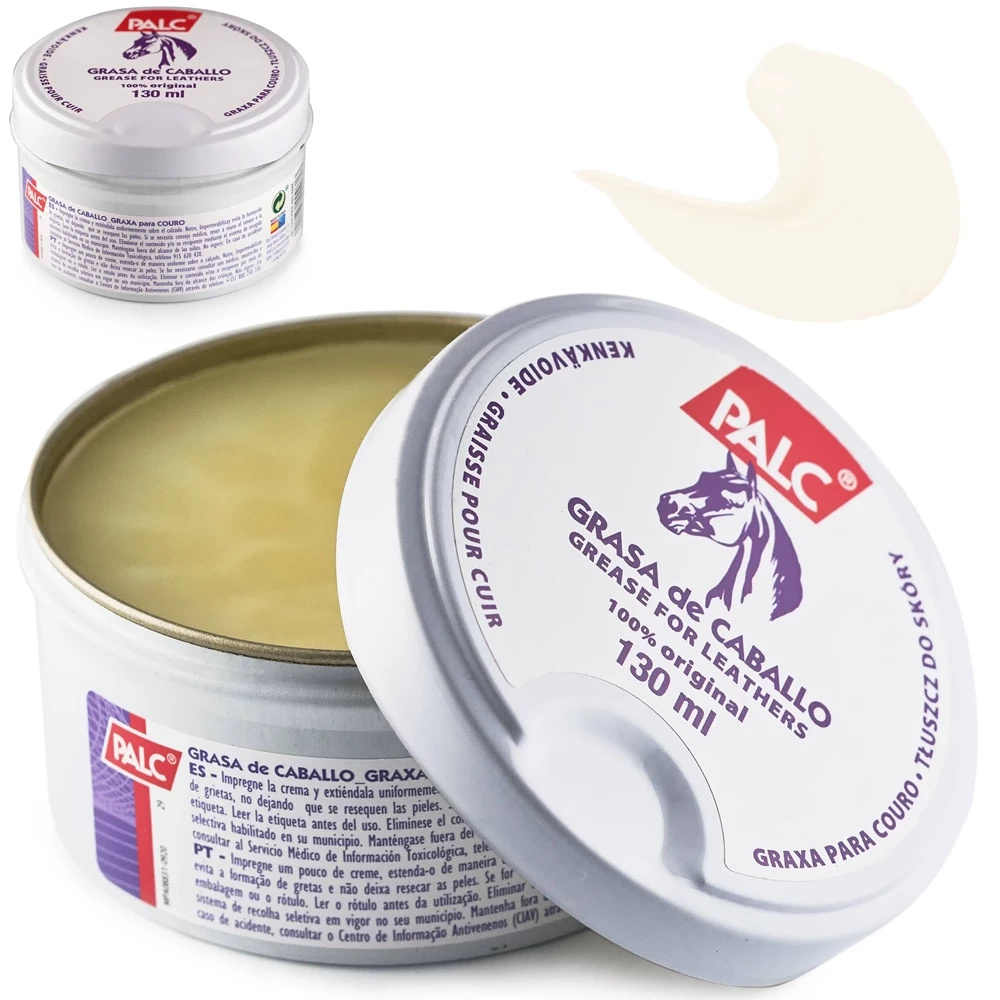Tłuszcz do skór gładkich Palc bezbarwny - otwarta puszka z tłuszczem, wieczko Grasa de Caballo, Grease for leathers 130 ml
