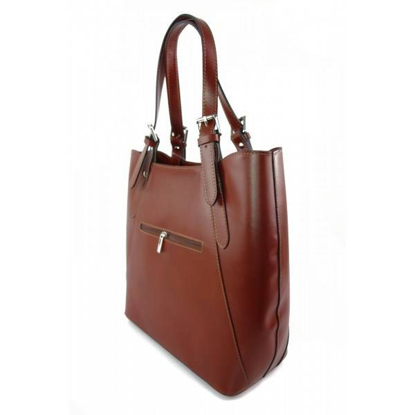 Torebka skórzana damska Vera Pelle V77M shopper A4 brązowa - ergonomiczne uchwyty i forma