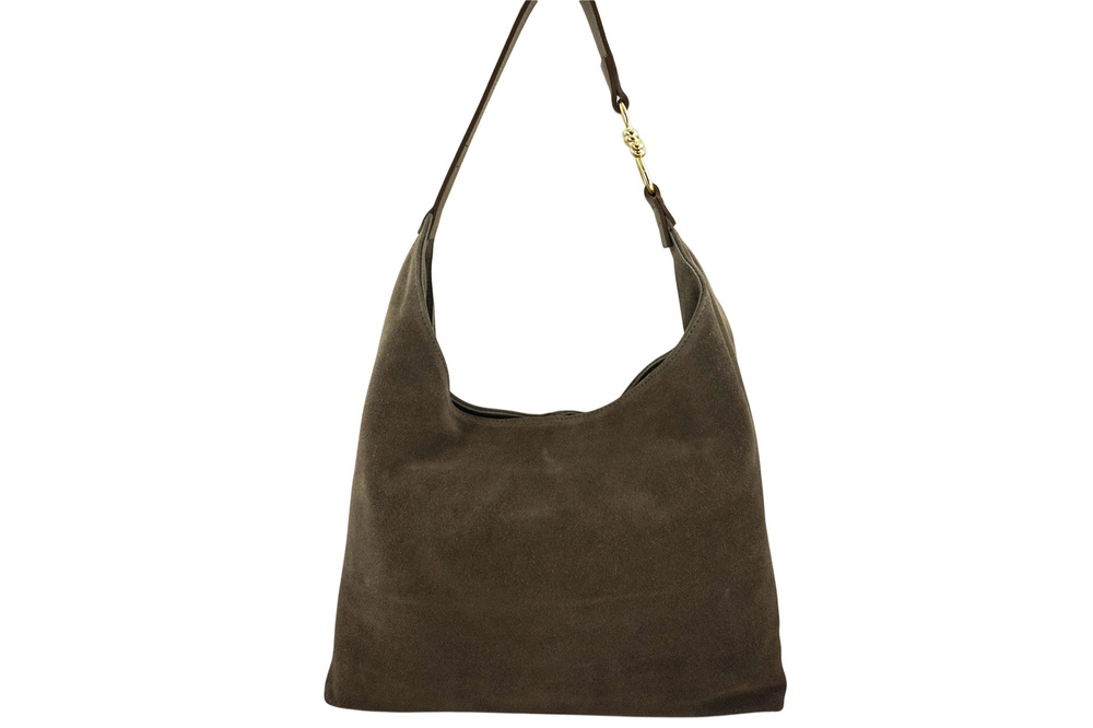 Torebka zamszowa damska Barberini's 1031/1-9 worek hobo mała ciemnobeżowa - faktura zamszowego materiału z bliska