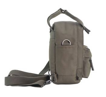 Torba Discovery Cave 812 khaki z boku, z paskiem na ramię i metalowym kółkiem