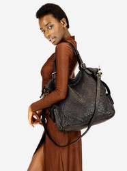 Skórzana torebka damska miejska shopper bag vintage czarny - MARCO MAZZINI v202a