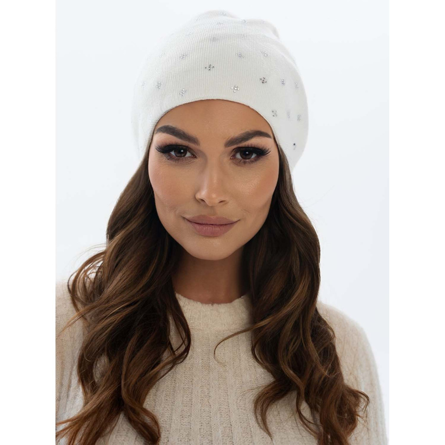 Biała czapka zimowa Peterson HAT-04 z kryształkami