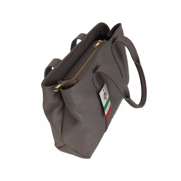 Torebka skórzana damska Vera Pelle VPA78G shopper XL A4 szara - detale uchwytów i boków