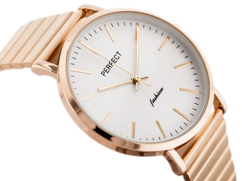 Zegarek damski Perfect S345-5 w kolorze różowego złota - zbliżenie tarczy pod kątem