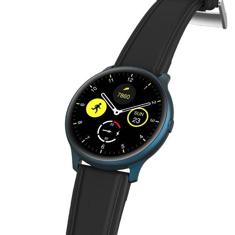 Niebieski smartwatch męski G. Rossi SF1-6F1-1 - niebieska koperta pod kątem na czarnym pasku