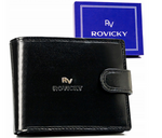Duży skórzany portfel męski na zatrzask czarny - Rovicky RV-70616-9-BCA