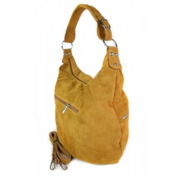Torebka skórzana zamszowa damska Vera Pelle W345C shopper bag A4 camel - widok wnętrza i organizacji