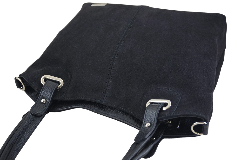 Torebka ze skóry naturalnej i zamszu damska Barberini's 982/1-1 shopper A4 czarna - cecha produktu