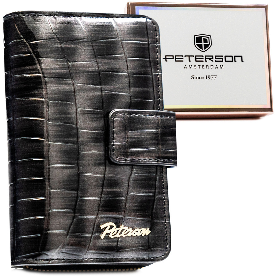 Ciemnoszary portfel Peterson POR-02-CB pionowy w kroko