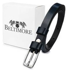 Skórzany pasek damski wąski granatowy - U49