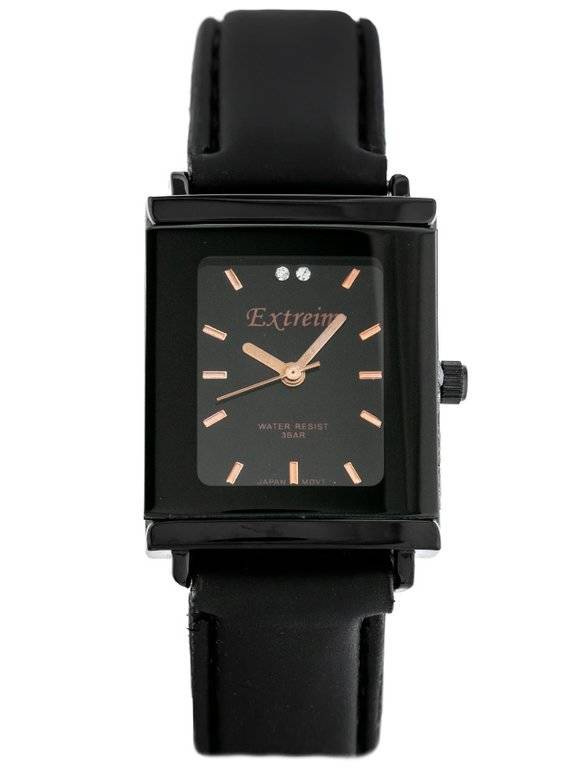 Czarny zegarek damski Extreim EXT-Y015A-2A - zegarek z przodu na białym tle, czarny pasek