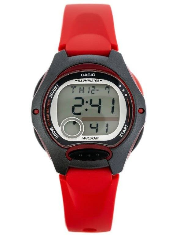 Czerwono-szary zegarek dla dzieci Casio LW-200-4A - zegarek z przodu na białym tle
