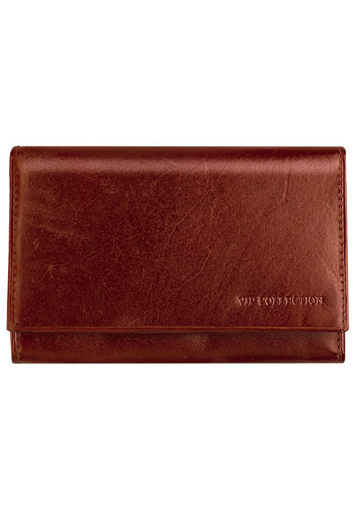 Koniakowy portfel damski Vip Collection Milano II 29 z klapą i tłoczonym logo marki
